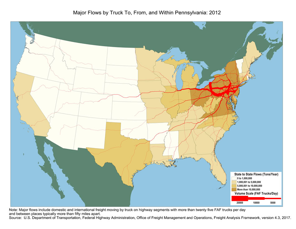 Pennsylvania Truck Flow Major Flows By Truck To From And