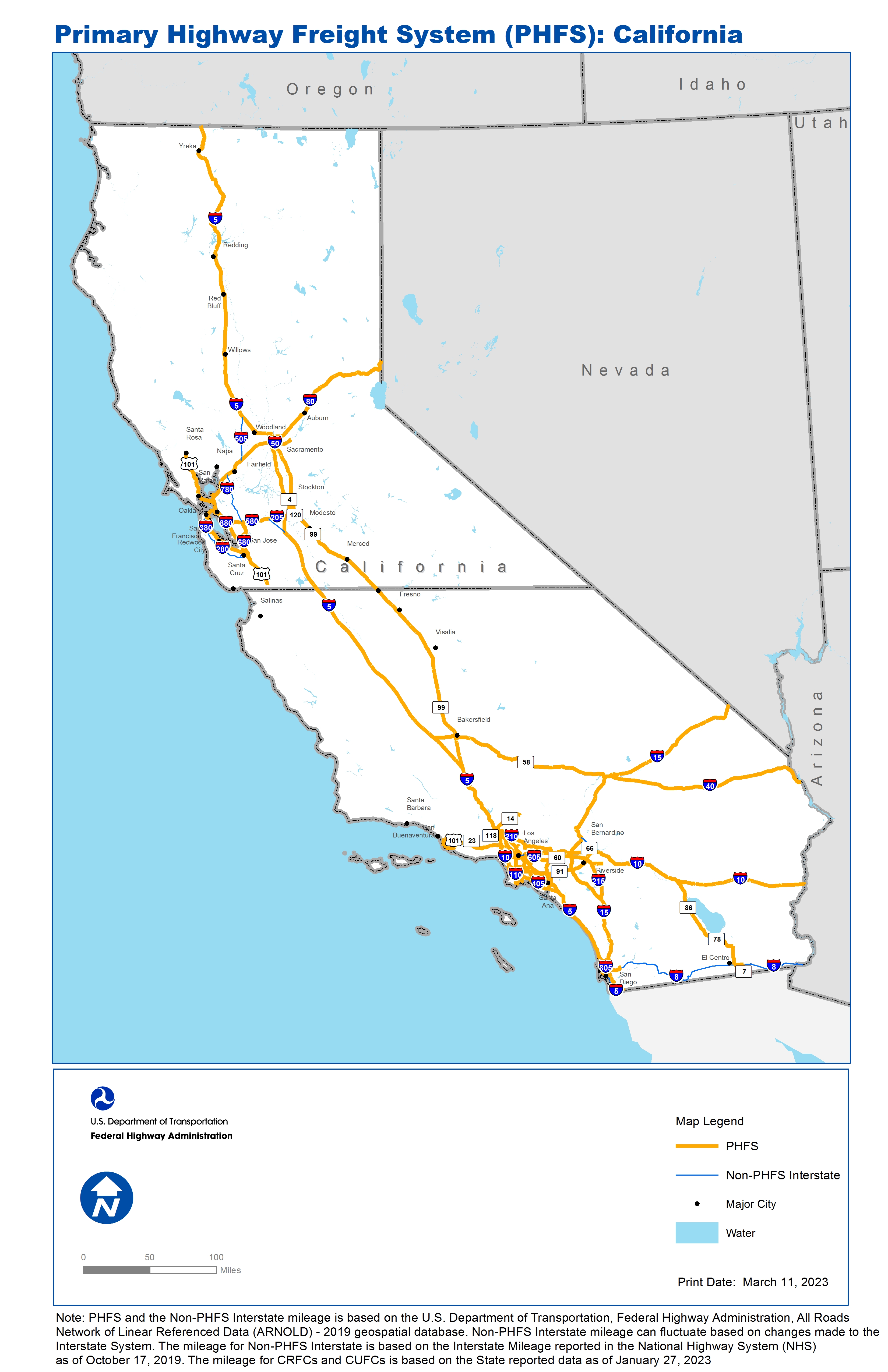National Highway Freight Network Map And Tables For California