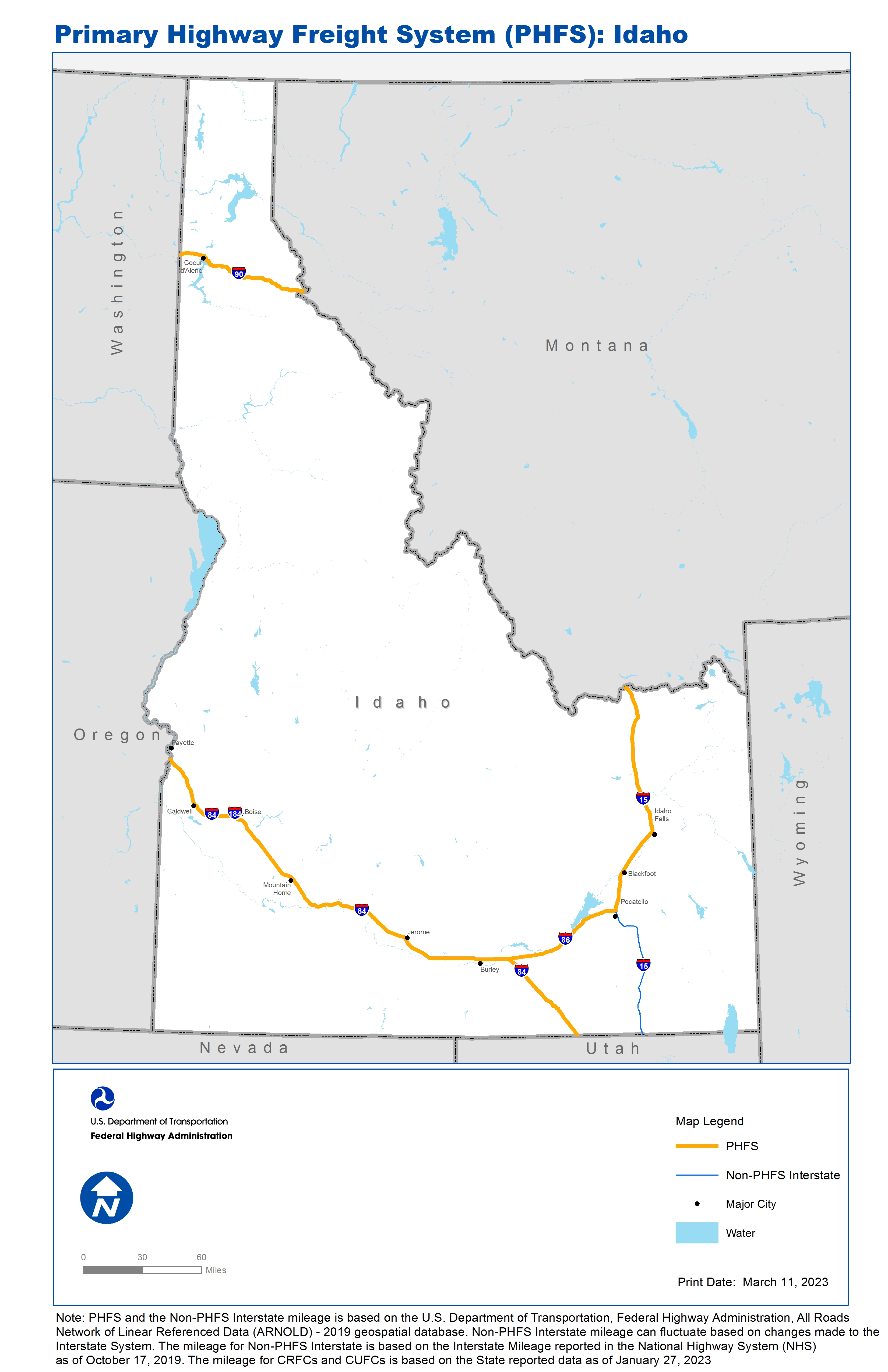 National Highway Freight Network Map And Tables For Idaho Fhwa