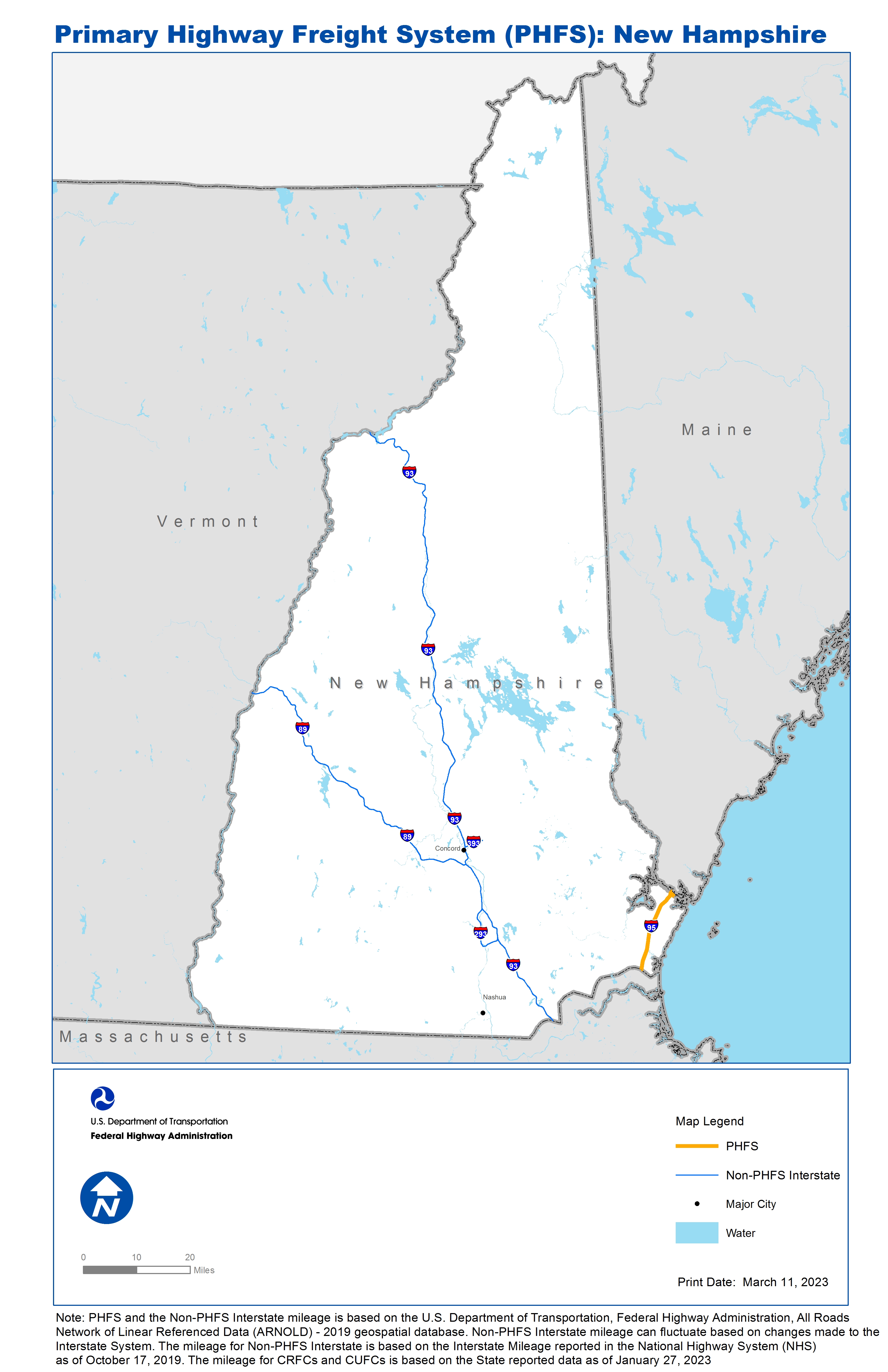 new hampshire highway map National Highway Freight Network Map And Tables For New Hampshire new hampshire highway map