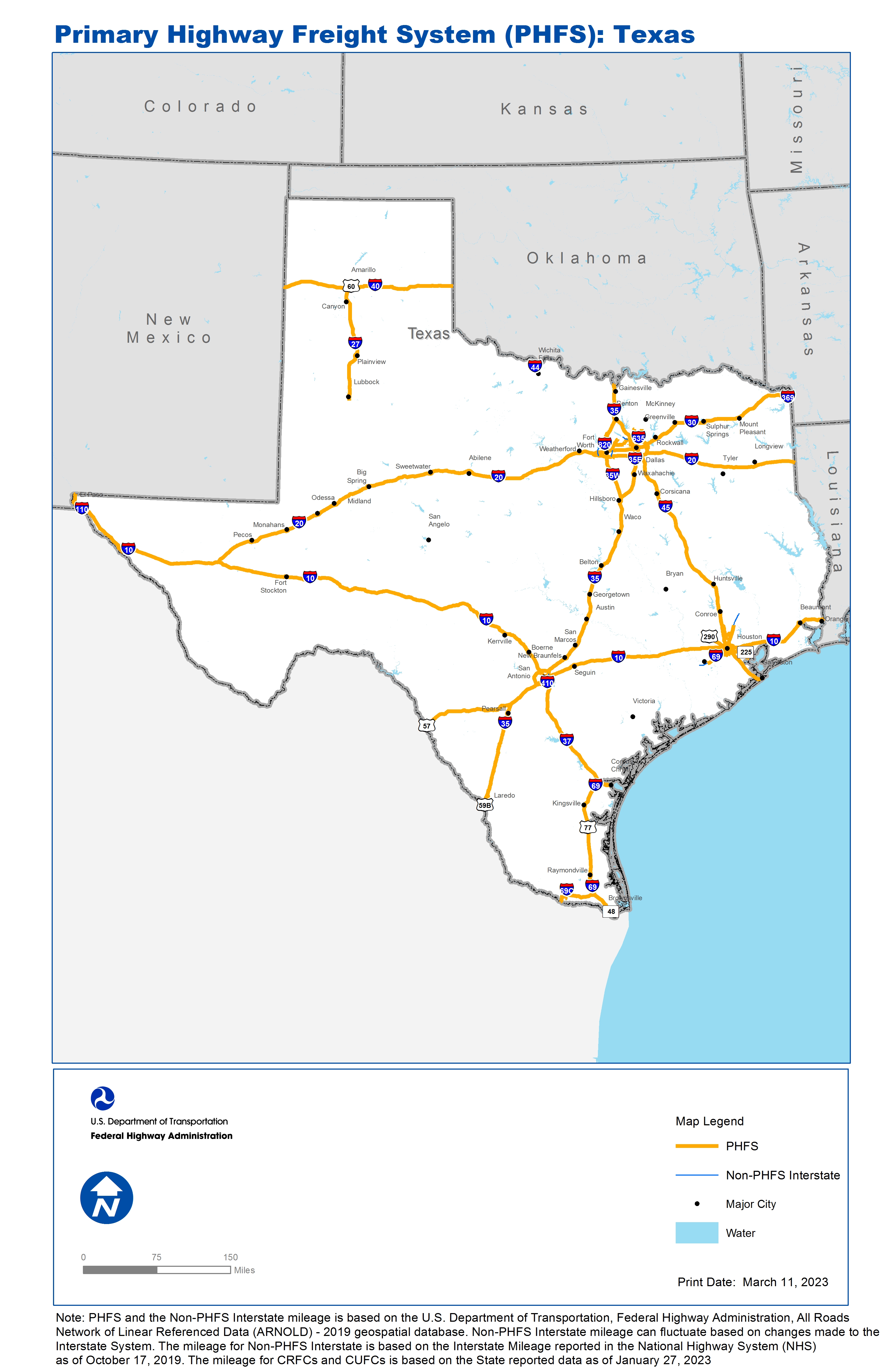 National Highway Freight Network Map And Tables For Texas Fhwa