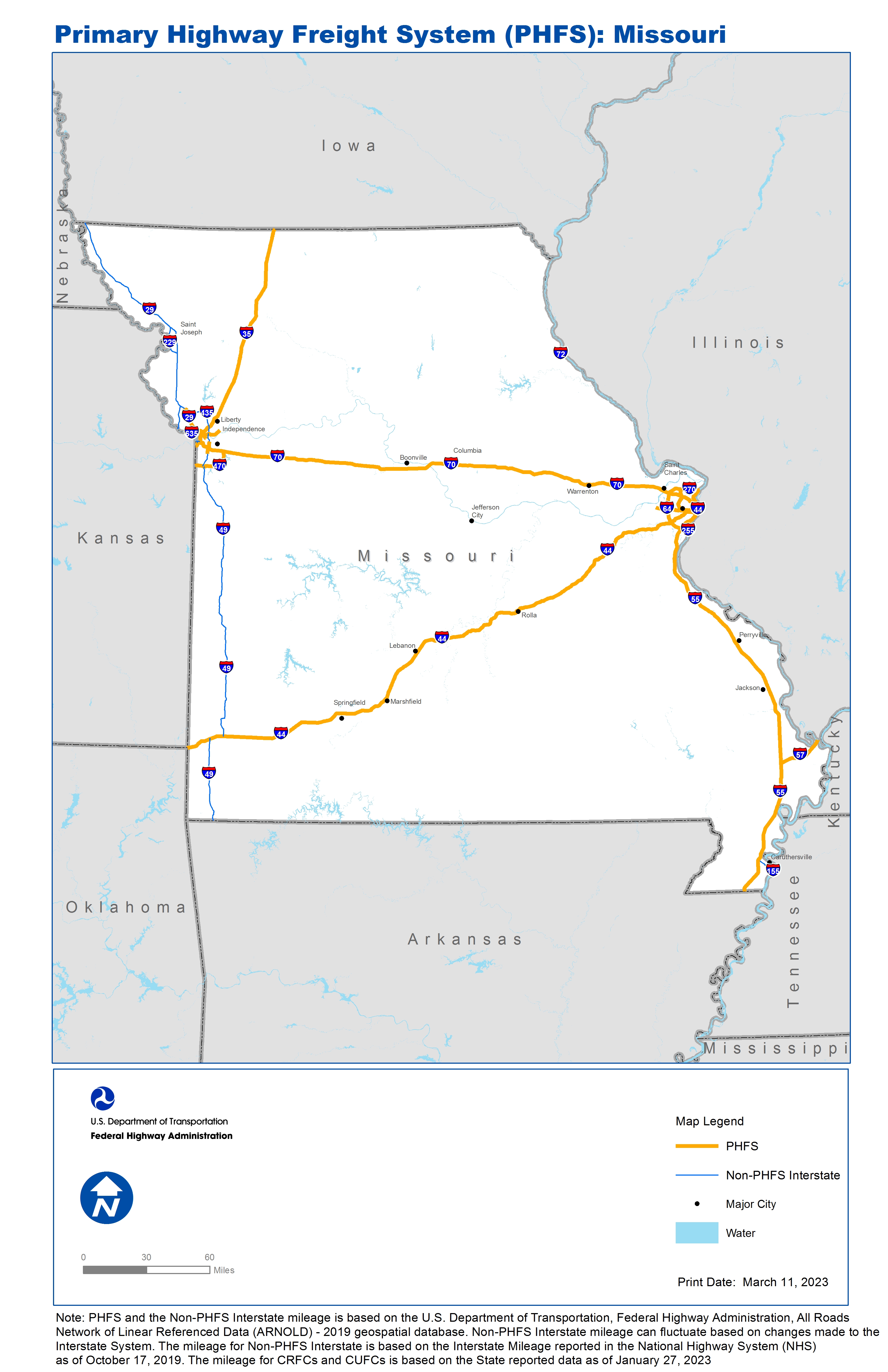 National Highway Freight Network Map And Tables For Missouri