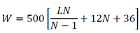 W=500[LN/(N-1)+12N+36] - Formula - W = the overall gross weight on any group of two or more consecutive axles to the nearest 500 pounds.  L = the distance in feet between the outer axles of any group of two or more consecutive axles.  N = the number of axles in the group under consideration.