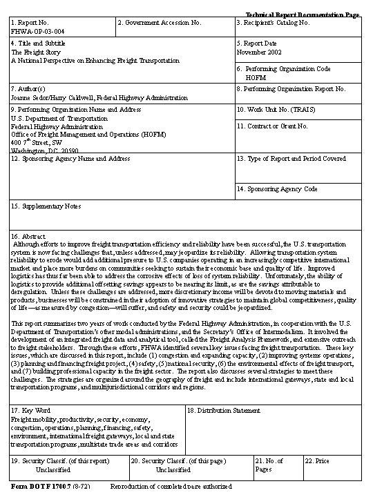 Technical Report Documentation, Form 1700.7