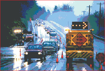 Image of lane closure and traffic congestion due to road work