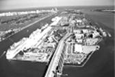 Aerial view of the Port of Miami.  Picture obtained from the Florida Department of Transportation's Port of Miami Tunnel Project web site, http://www.portofmiamitunnel.com.