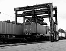 Freight container at an intermodal facility.