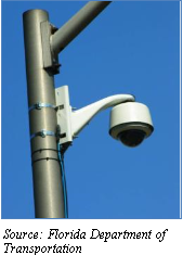 Close up of CCTV camera attached to tall pole. Source: Florida Department of Transporation.
