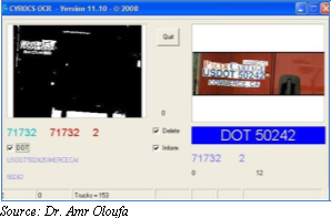 Screen shot of image from digital camera read by sophisticated OCR software to convert characters in the image to alpha-numeric characters that can be queried in a database. Source: Dr. Amir Oloufa.