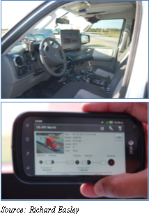 A laptop computer mounted inside a truck used as a virtual weigh site (top). A small hand-held unit used in virtual weigh sites (bottom). Source: Richard Easley.