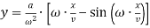 Variable "y" = "a" / "w" to the power of 2 times "w" x "x" / "v" - sine of "w" x "x" / "v"