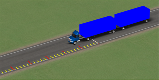An illustration of a simulated truck beginning a breaking maneuver.