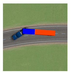 Figure 12: A Bird’s Eye View of Control Vehicle CS after Coming to Rest in the Brake-in-a-curve Maneuver with the ABS Disabled on the Drive Axles (aerial view)
