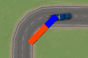 Figure 7:   Off-tracking of the Drive and Trailer Axles Rises and Falls During the Maneuver (aerial view)
