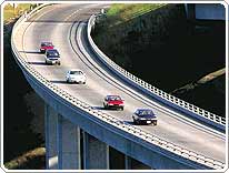 Cars on a highway overpass