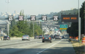 Figure 29: Photo: Highway showing dynamic speed limits in each lane.