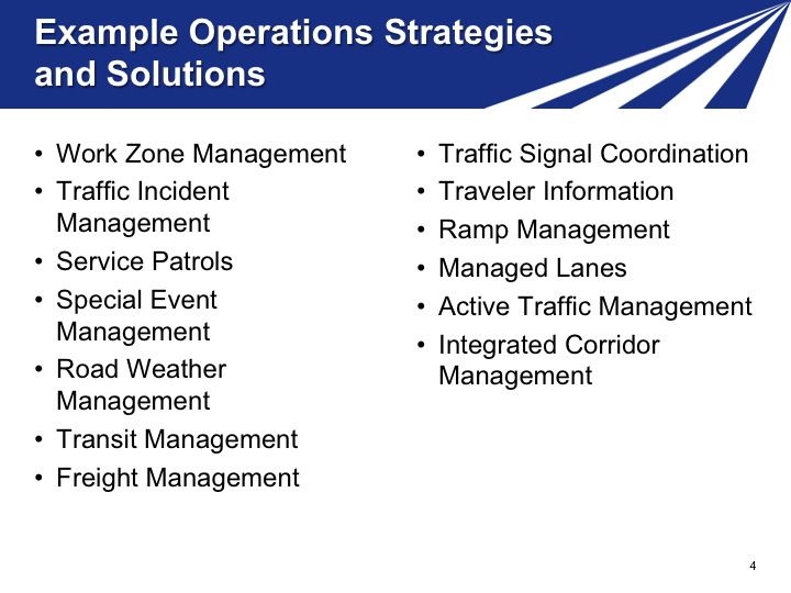 Slide 4. Example Operations Strategies and Solutions