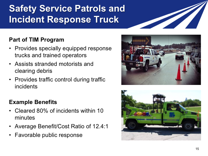 Slide 15. Safety Service Patrols and Incident Response Truck