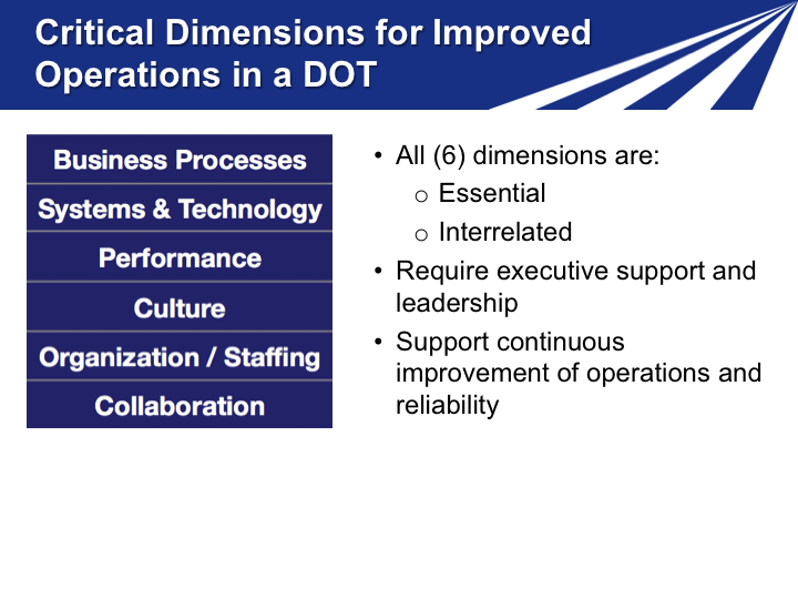 Slide 27. Critical Dimensions for Improved Operations in a DOT