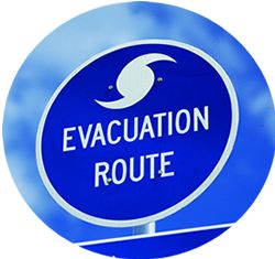 Photograph of blue highway sign for hurricane evacuation route