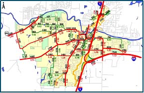 smaller version of the map depicting the link volumes of the major roadways in the City of Tualatin
