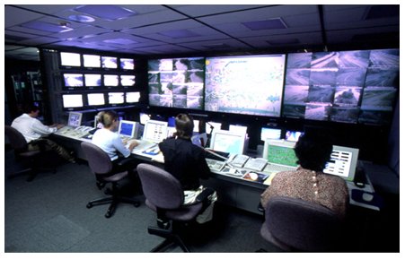 Photograph of the inside of the INFORM control center.