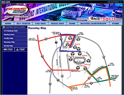 Screen shot of online map of a venue, from Richmond International Raceway