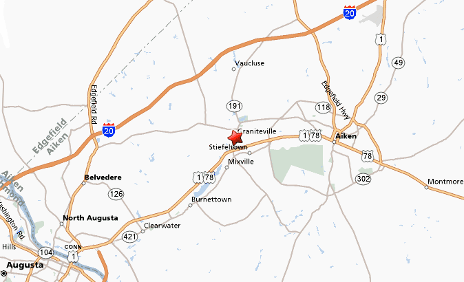 Map of the Graniteville, Vaucluse, and Warrenville area