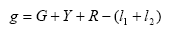 g = G + Y + R - (l sub 1 + l sub 2)