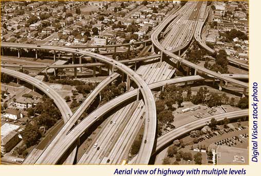 Aerial view of highway with multiple levels. Digital Vision stock photo