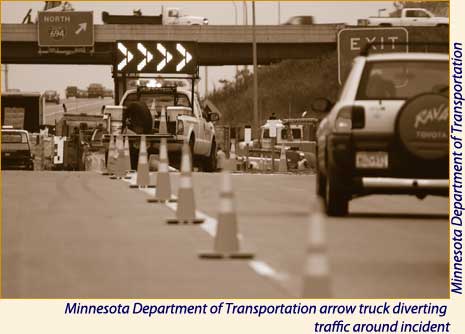 Minnesota Department of Transportation arrow truck diverting traffic