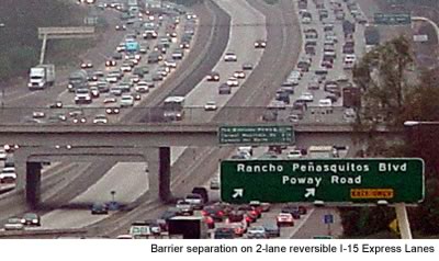 Barrier separation on 2-lane reversible I-15 Express Lanes