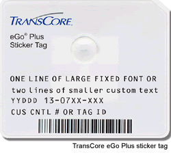 Photo. TransCore eGo Plus sticker RFID tag, mounted on the vehicle via Dedicated Short Range Communications (DSRC).