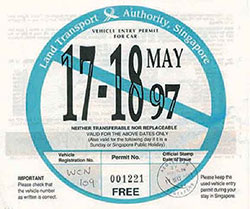 An example of a paper license used in Singapore.