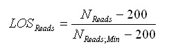 Equation. Level of Service sub reads equals the remainder of N sub reads minus 200 divided by N sub reads;min minus 200.