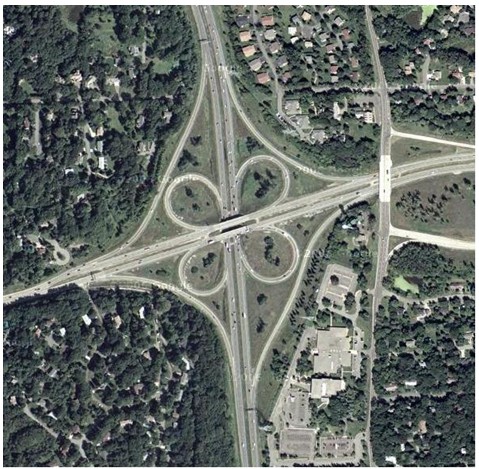 Aerial view of the intersection of I-494 and TH 7 in Minneapolis, MN.