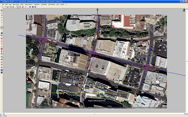 Figure 3-14 Screen capture from VISSIM showing the link diagrams that connect the one-way streets being modeled.