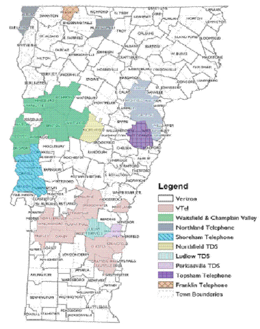 figure a-11 - graphic - graphic showing Vermont Telecommunications Providers in 2003.