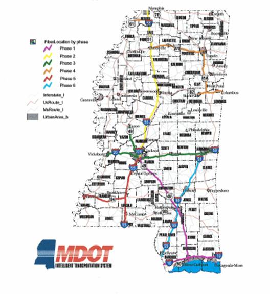 figure a-3 - graphic - graphic showing Mississippi DOT statewide fiber optic infrastructure plan.