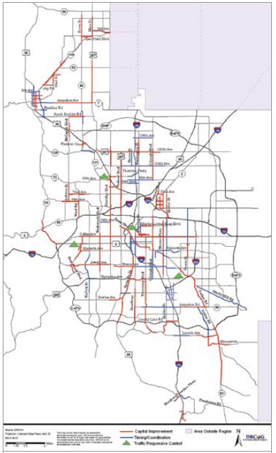 Map depicting Denver area with completed TSSIP projects highlighted.