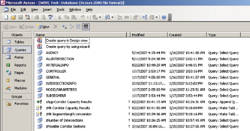 The Microsoft Access screenshot shows some the various queries included in the database