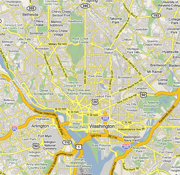 Figure 1 is a study area location map that illustrates the major roadways in and around the Washington, DC area.