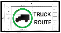 Figure 5 is a sample positive truck route sign.  The sign, which has a white background, has an image of a black truck silhouette with a green circle around the truck.