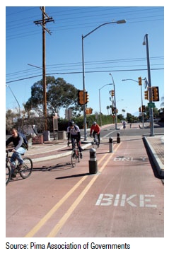 Photo of bicyclists using dedicated bike lanes. Source: Pima Association of Governments