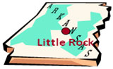 Graphic. A map of the state of Arkansas with a dot marking the location of Little Rock.