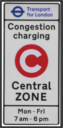 A photo of a London 'Congestion Charging Central Zone' sign.