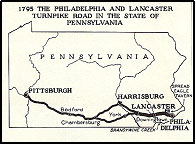 One of three images, representing traditional tolling options.  Map of the Philadelphia and Lancaster Turnpike.
