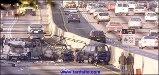Photo of wreckage from an incident in a managed lane.