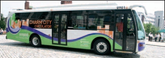 Photo of a Charm City Circulator transit bus.