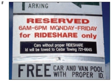 Photo of a sign warning that parking is for rideshare vehicles only and that vehicles without rideshare ID will be towed.